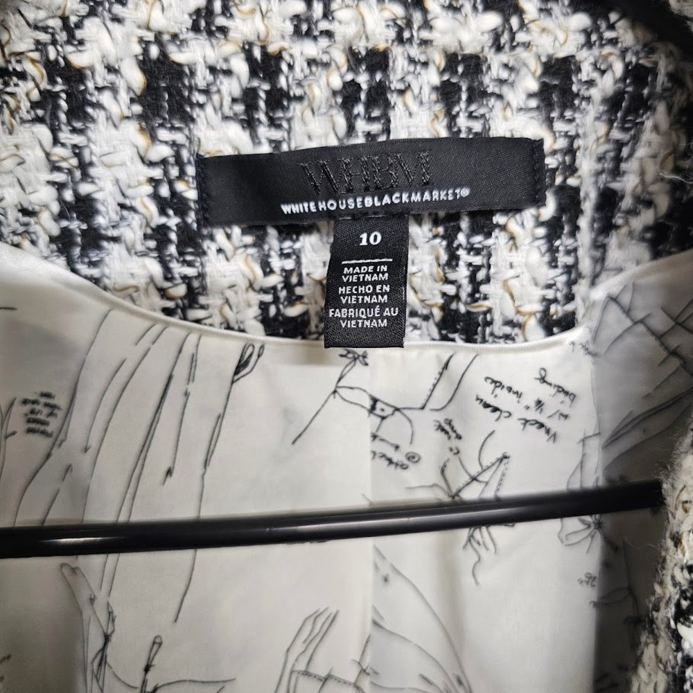 White House Black Market Tweed Fringe Blazer Jacket Women's 10 Black White - Picture 4 of 7